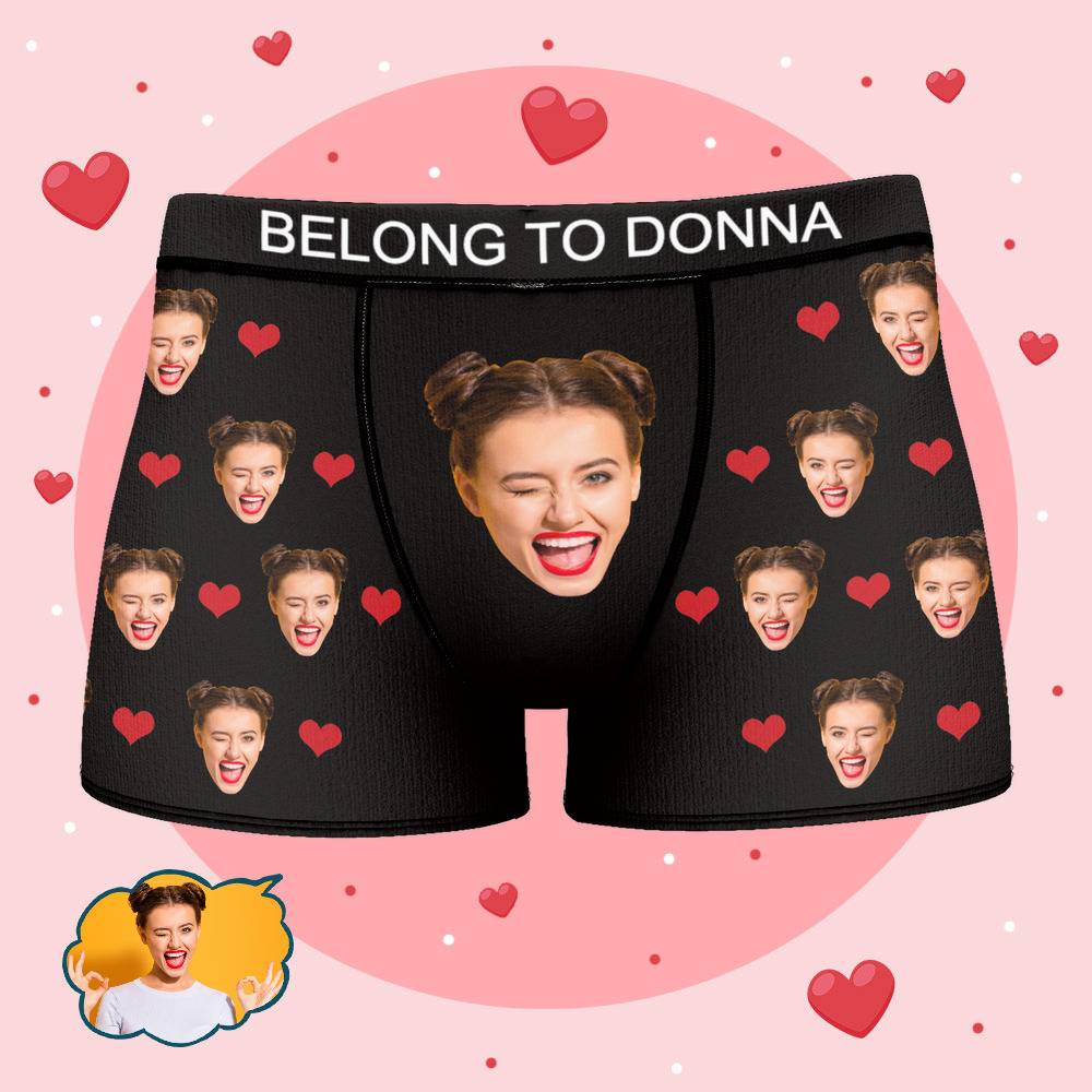 Donna - Personalized Property of Name Boxer Custom Name Face Boxer with Text Inscribed Waist Anniversary Gifts for Boyfriend