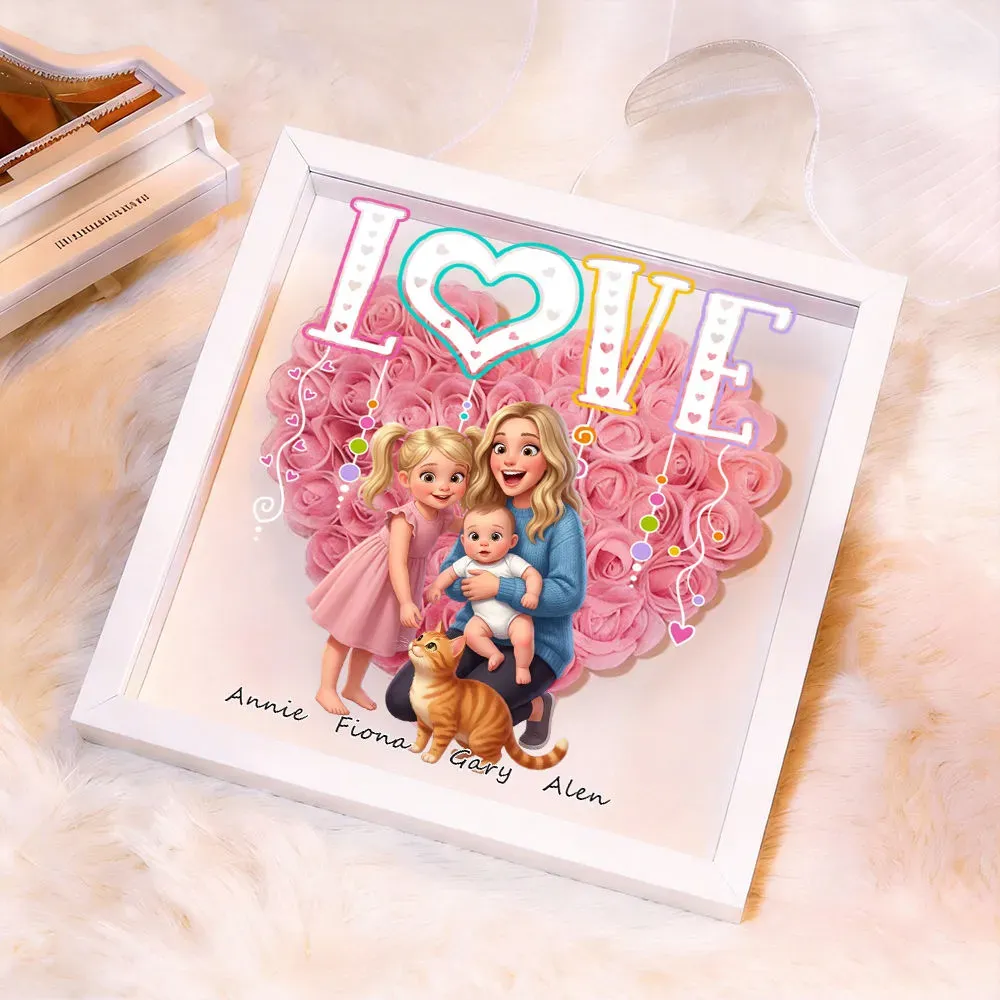 Personalized Flower Shadow Box with Light, Custom Photo & Name Gift For Mom, Gift For Mother's Day - PhotoBoxer