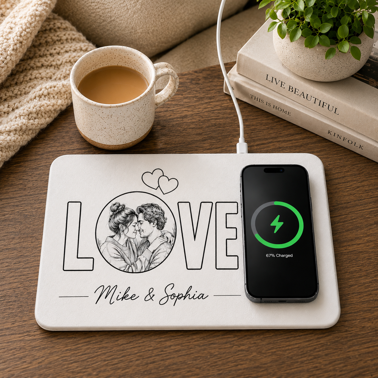 Personalized Charging Pad Dad Sketch Line Art Custom Photo Father's Day Gift For Dad - PhotoBoxer