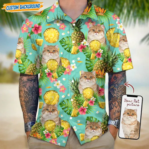 Custom Photo Hawaiian Shirt With Tropical Design Custom Face Hawaiian Shirt - PhotoBoxer