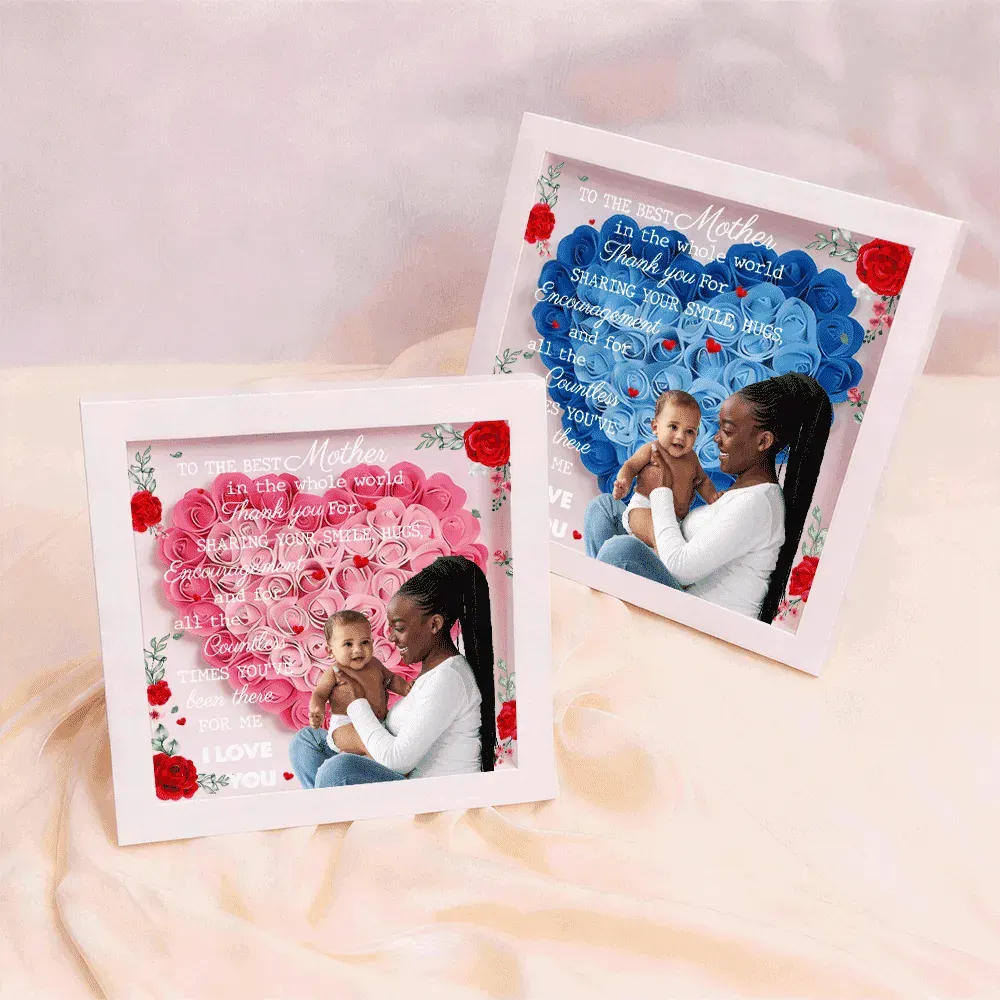 Personalized Flower Shadow Box with Light, Custom Photo & Name Gift For Mom, Gift For Mother's Day - PhotoBoxer