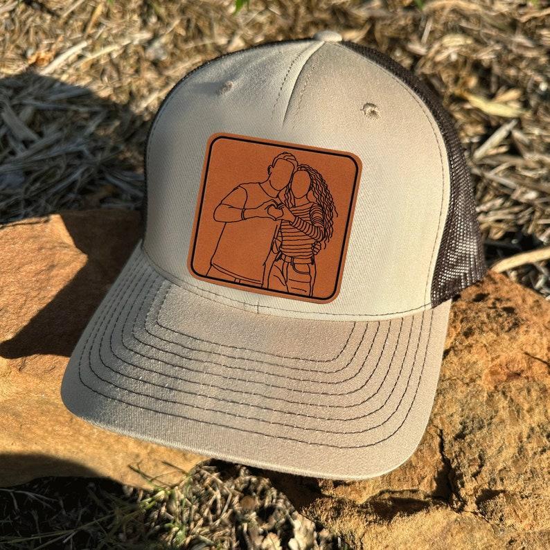 Personalized Leather Patch Hat for Couple, Custom Photo Mesh Back Cap, Perfect for Couples, Anniversary,Special Occasions,Gift for Boyfriend