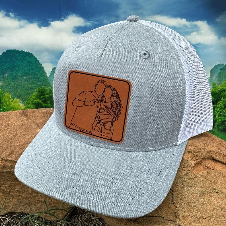 Personalized Leather Patch Hat for Couple, Custom Photo Mesh Back Cap, Perfect for Couples, Anniversary,Special Occasions,Gift for Boyfriend