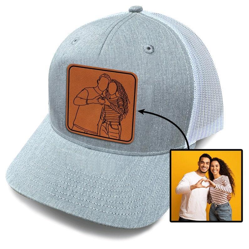 Personalized Leather Patch Hat for Couple, Custom Photo Mesh Back Cap, Perfect for Couples, Anniversary,Special Occasions,Gift for Boyfriend