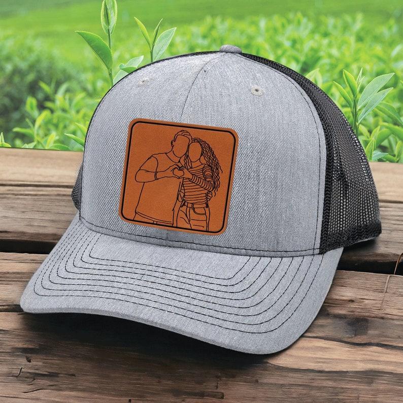 Personalized Leather Patch Hat for Couple, Custom Photo Mesh Back Cap, Perfect for Couples, Anniversary,Special Occasions,Gift for Boyfriend
