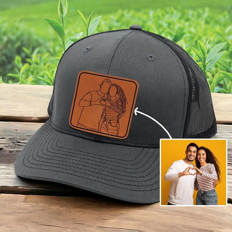 Personalized Leather Patch Hat for Couple, Custom Photo Mesh Back Cap,