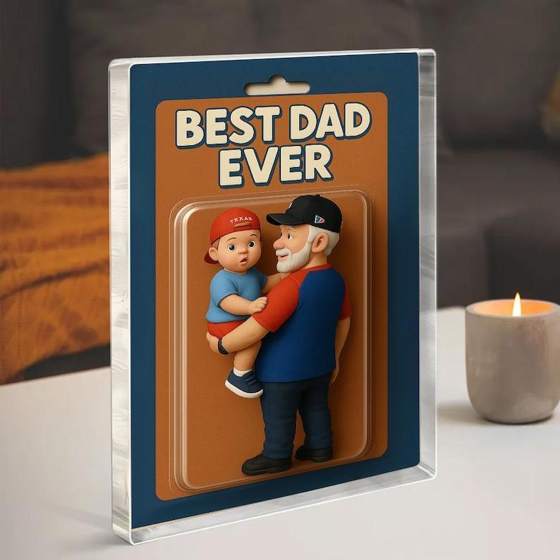 Personalized Father's Day Gift For Dad, Custom Photo Dad And Kids Action Figure Acrylic Block, Best Dad Ever Block Plaque, Gift For Husband - PhotoBoxer