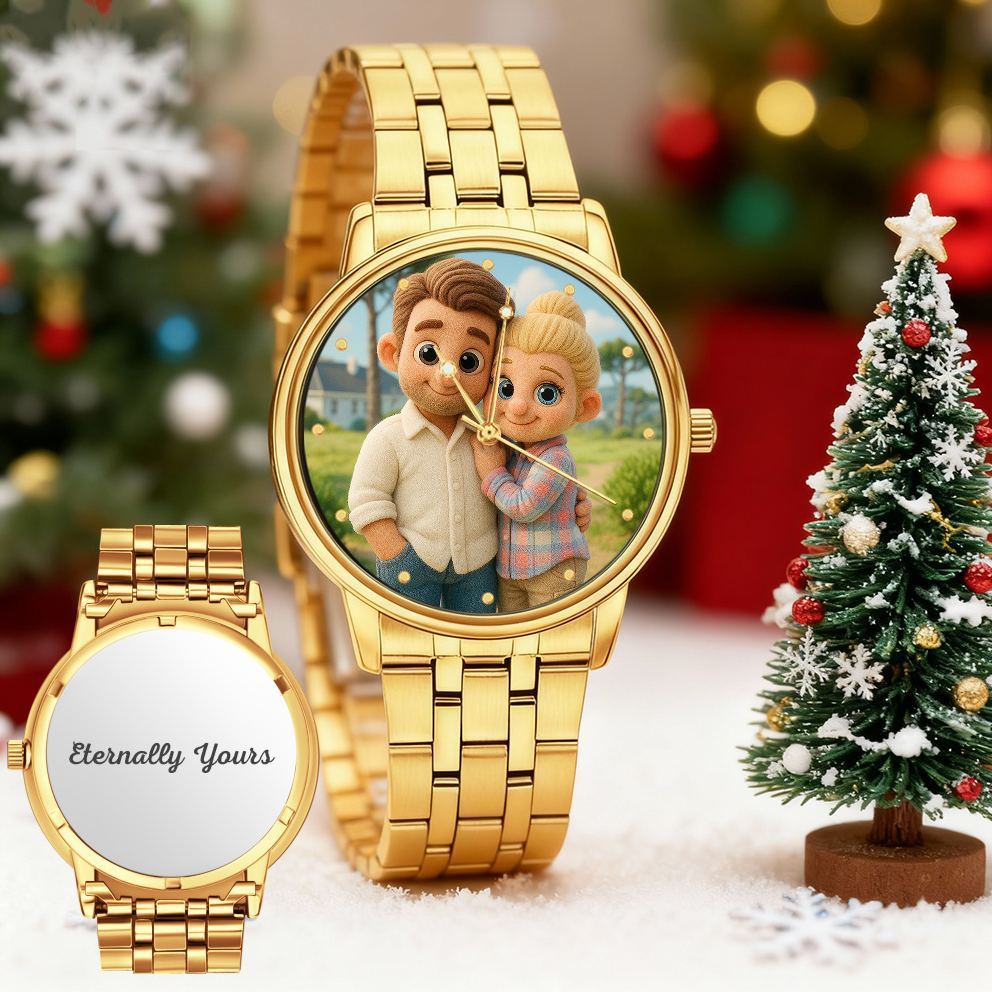 Custom Pixar-Style Plush Portrait Watch|Personalized Cartoon Photo Watch|Unique Gift for Family, Couple, Friend - PhotoBoxer