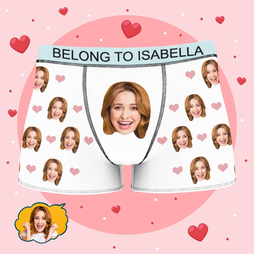 Isabella - Personalized Property of Name Boxer Custom Name Face Boxer with Text Inscribed Waist Anniversary Gifts for Boyfriend