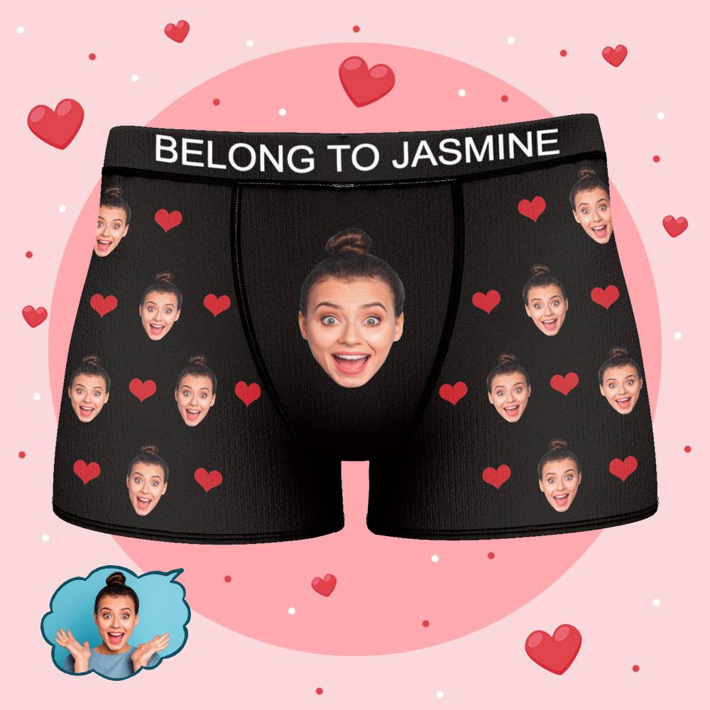 Jasmine - Personalized Property of Name Boxer Custom Name Face Boxer with Text Inscribed Waist Anniversary Gifts for Boyfriend
