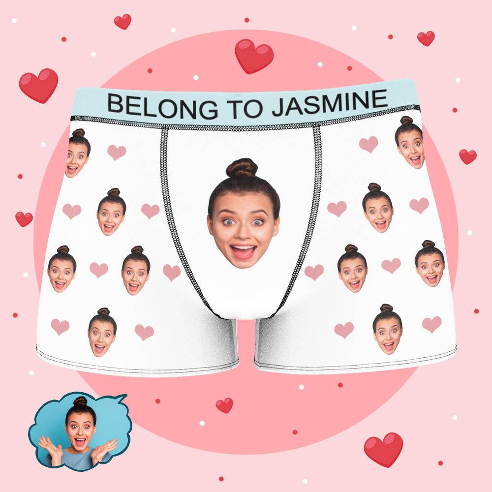 Jasmine - Personalized Property of Name Boxer Custom Name Face Boxer with Text Inscribed Waist Anniversary Gifts for Boyfriend