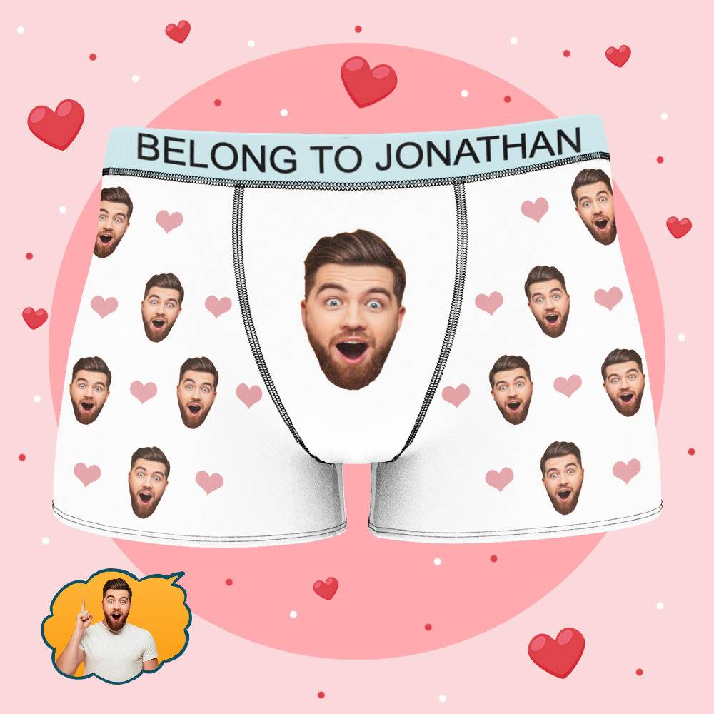 Jonathan - Personalized Property of Name Boxer Custom Name Face Boxer with Text Inscribed Waist Anniversary Gifts for Boyfriend