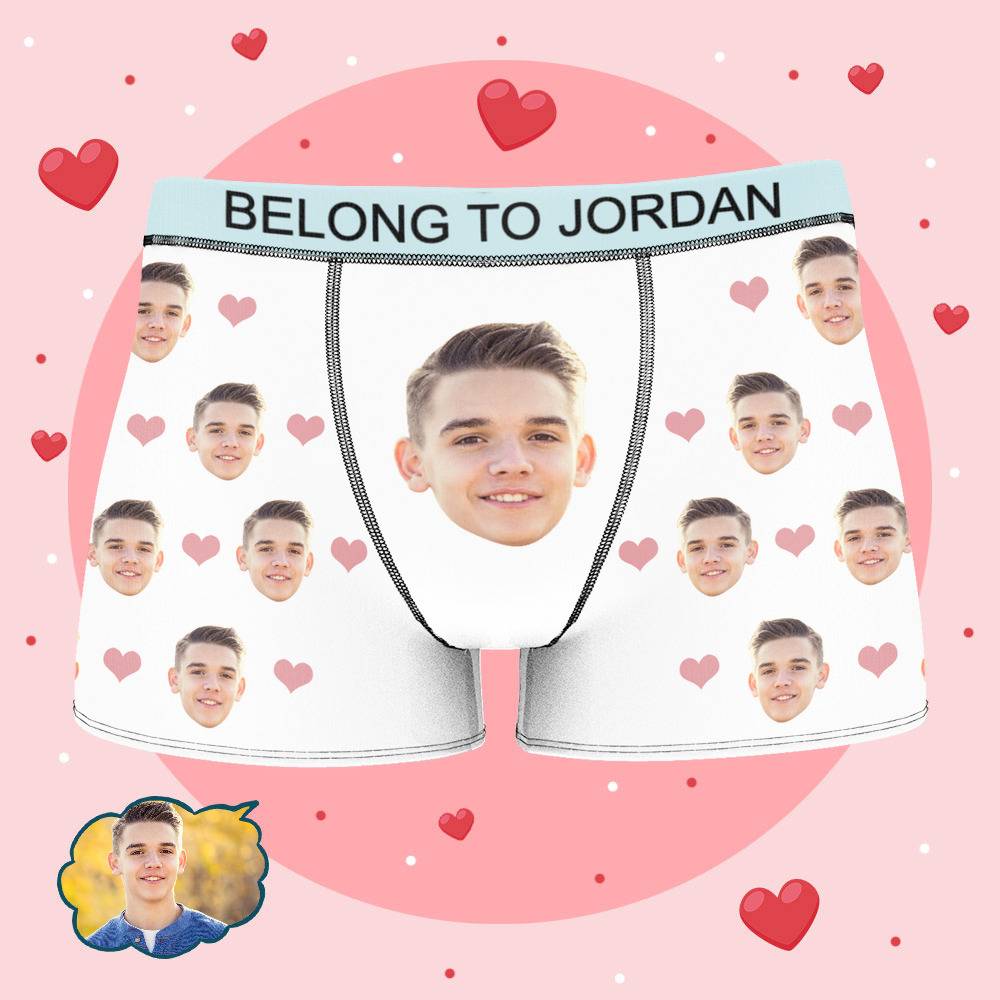 Jordan - Personalized Property of Name Boxer Custom Name Face Boxer with Text Inscribed Waist Anniversary Gifts for Boyfriend