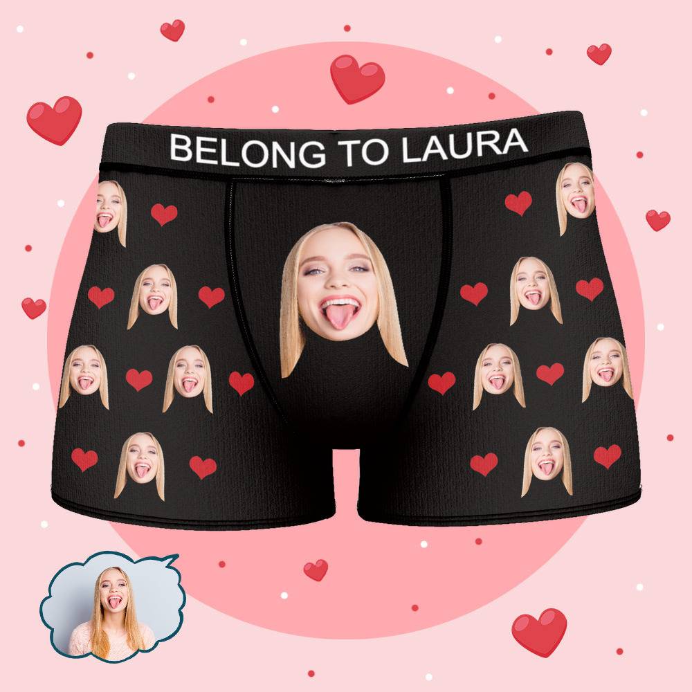 Laura - Personalized Property of Name Boxer Custom Name Face Boxer with Text Inscribed Waist Anniversary Gifts for Boyfriend