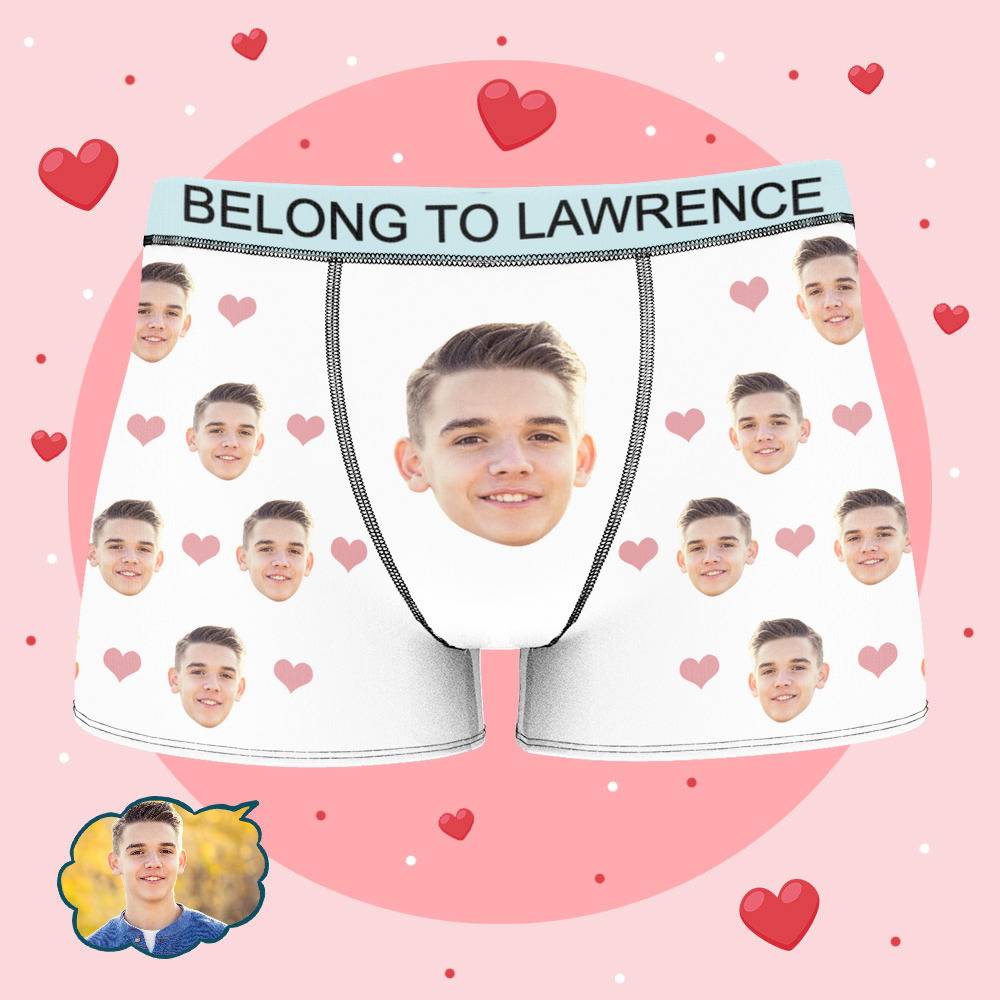 Lawrence - Personalized Property of Name Boxer Custom Name Face Boxer with Text Inscribed Waist Anniversary Gifts for Boyfriend