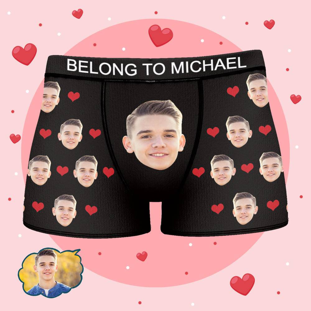 Michael - Personalized Property of Name Boxer Custom Name Face Boxer with Text Inscribed Waist Anniversary Gifts for Boyfriend