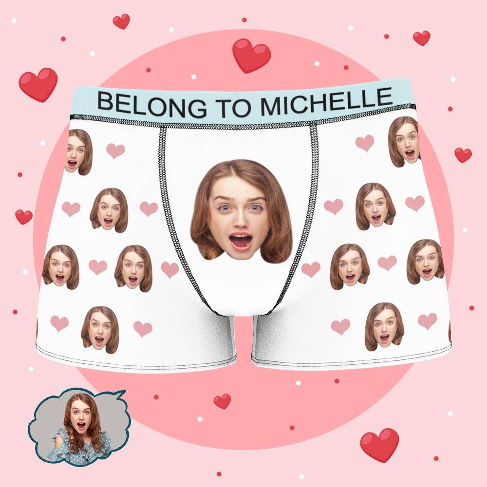 Michelle - Personalized Property of Name Boxer Custom Name Face Boxer with Text Inscribed Waist Anniversary Gifts for Boyfriend