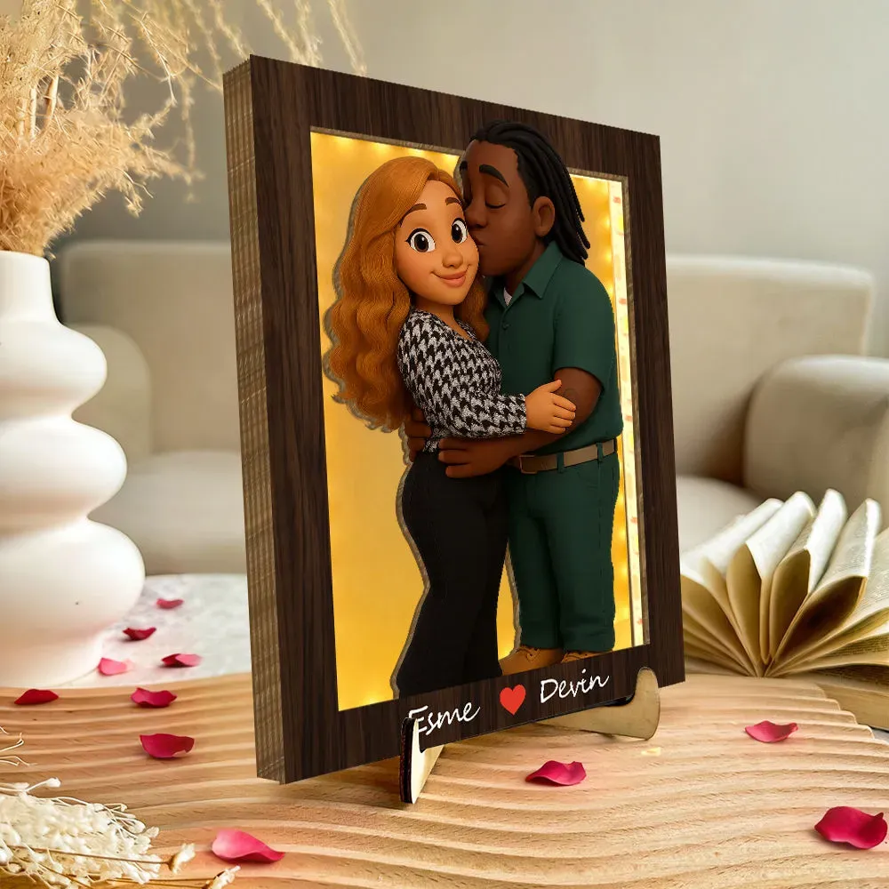 Personalized Wooden Cartoon Light Wall Art, Custom Cartoon Portrait, Wood Home Decor, Night Light Gifts, Valentine's Day Gift - PhotoBoxer