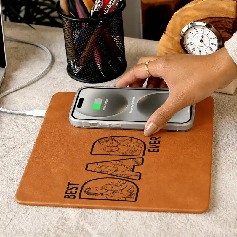 Personalized Charging Pad Dad Sketch Line Art Custom Photo Father's Day Gift For Dad - PhotoBoxer