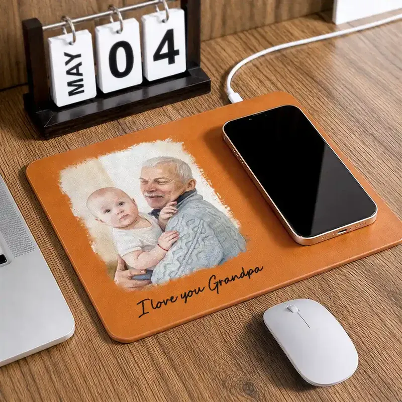 Personalized Charging Pad Dad Sketch Line Art Custom Photo Father's Day Gift For Dad - PhotoBoxer