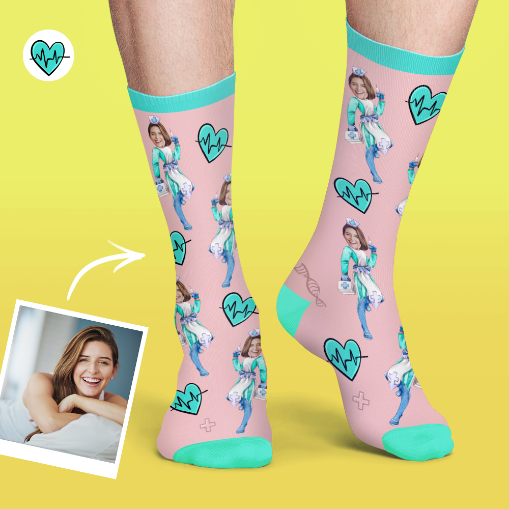 Custom Nurse Socks Add Pictures And Name - PhotoBoxer