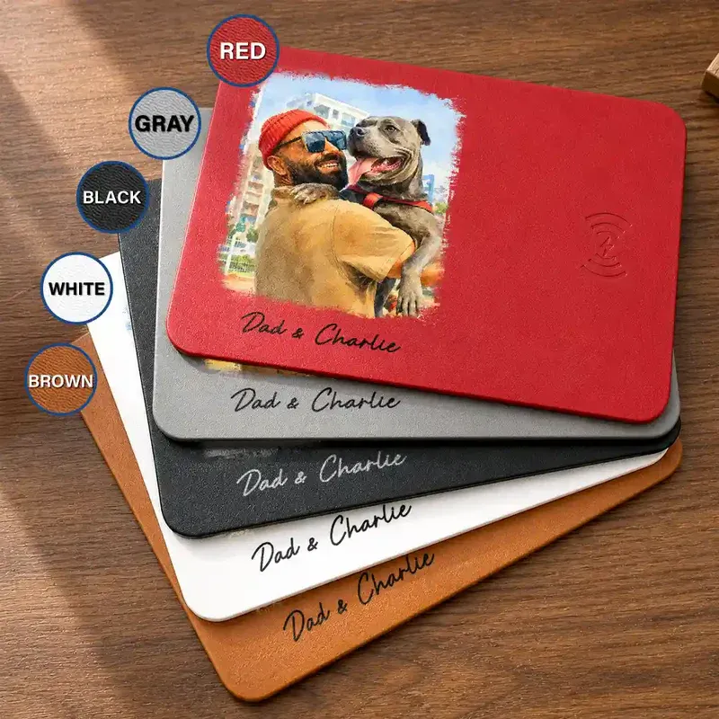 Personalized Charging Pad Dad Sketch Line Art Custom Photo Father's Day Gift For Dad - PhotoBoxer
