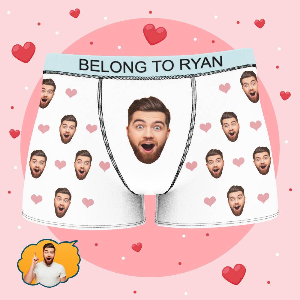 Ryan - Personalized Property of Name Boxer Custom Name Face Boxer with Text Inscribed Waist Anniversary Gifts for Boyfriend