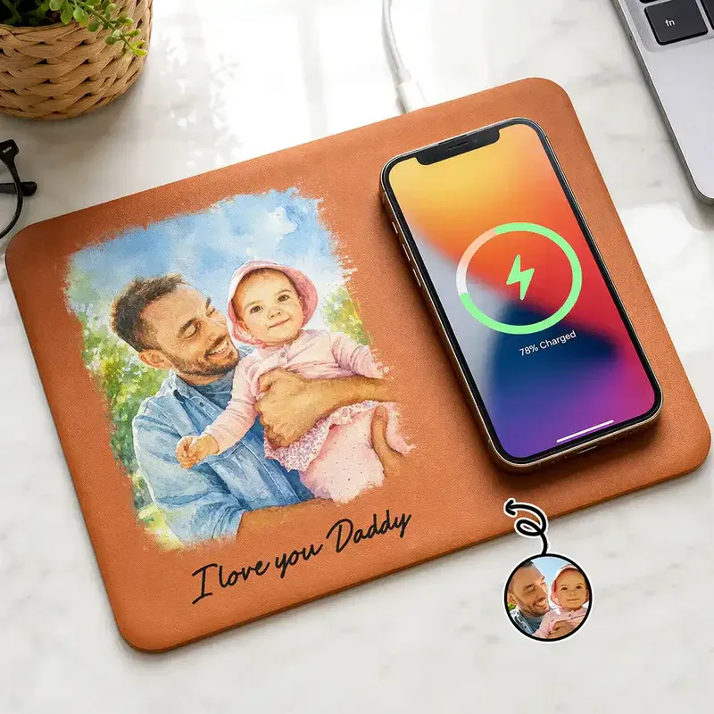 Personalized Charging Pad Dad Sketch Line Art Custom Photo Father's Day Gift For Dad - PhotoBoxer