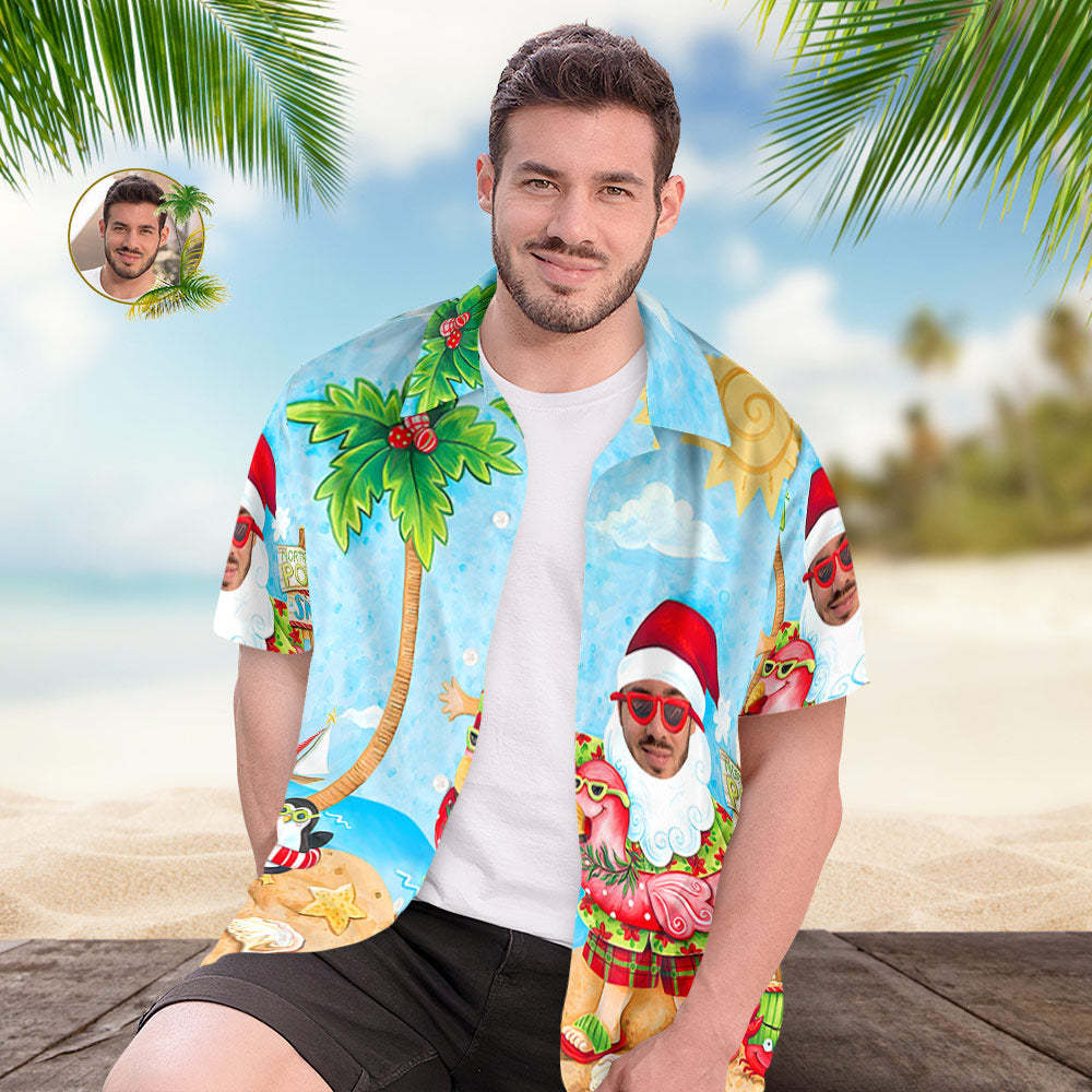 Camisas Hawaianas De Navidad De Halloween Con Cara Personalizada Para Hombre, Camisa Personalizada De Fiesta De Papá Noel - CalzoncillosfotoES