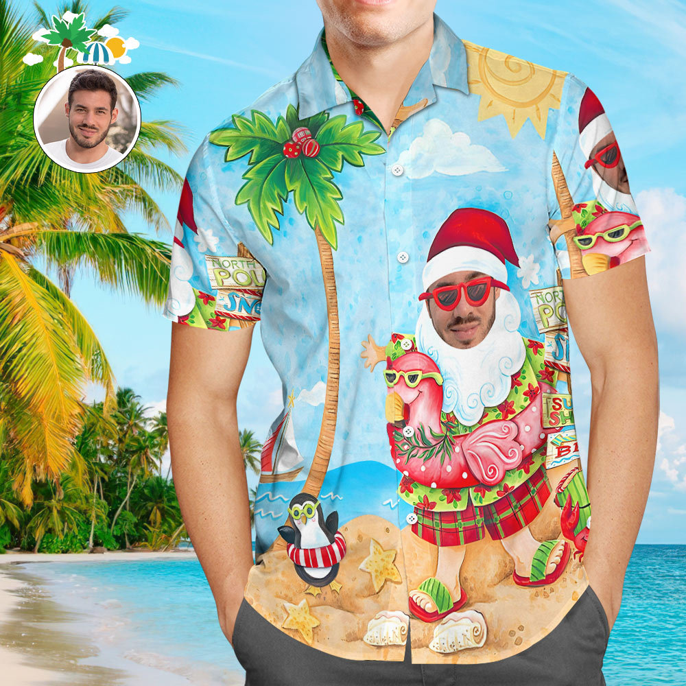 Camisas Hawaianas De Navidad De Halloween Con Cara Personalizada Para Hombre, Camisa Personalizada De Fiesta De Papá Noel - CalzoncillosfotoES