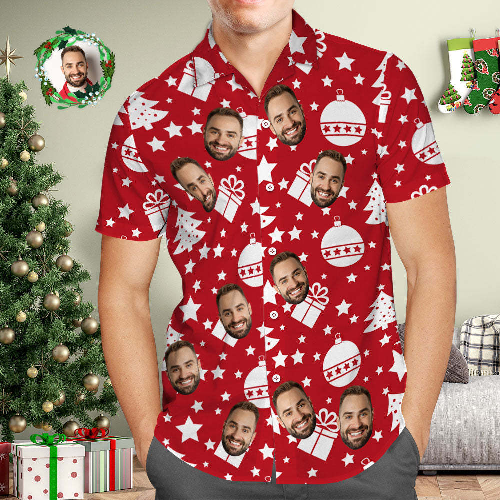 Camisa Hawaiana Personalizada Para Hombre Con Foto Personalizada Camisas Hawaianas Rojas Feliz Navidad - CalzoncillosfotoES
