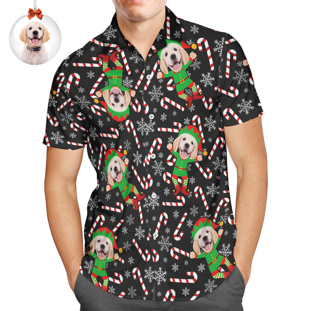 Camisas Hawaianas Con Cara Personalizada, Regalo De Camisa Hawaiana De Navidad Con Diseño De Elfo Pug - CalzoncillosfotoES