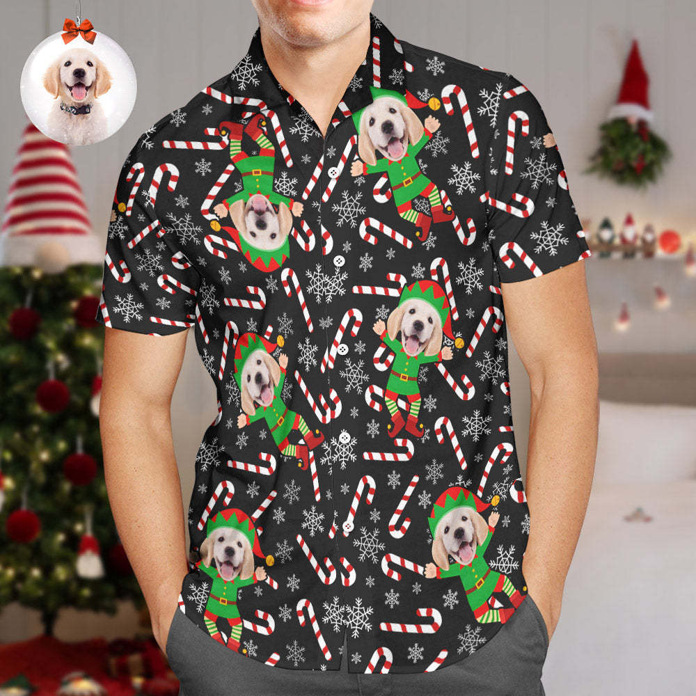 Camisas Hawaianas Con Cara Personalizada, Regalo De Camisa Hawaiana De Navidad Con Diseño De Elfo Pug - CalzoncillosfotoES