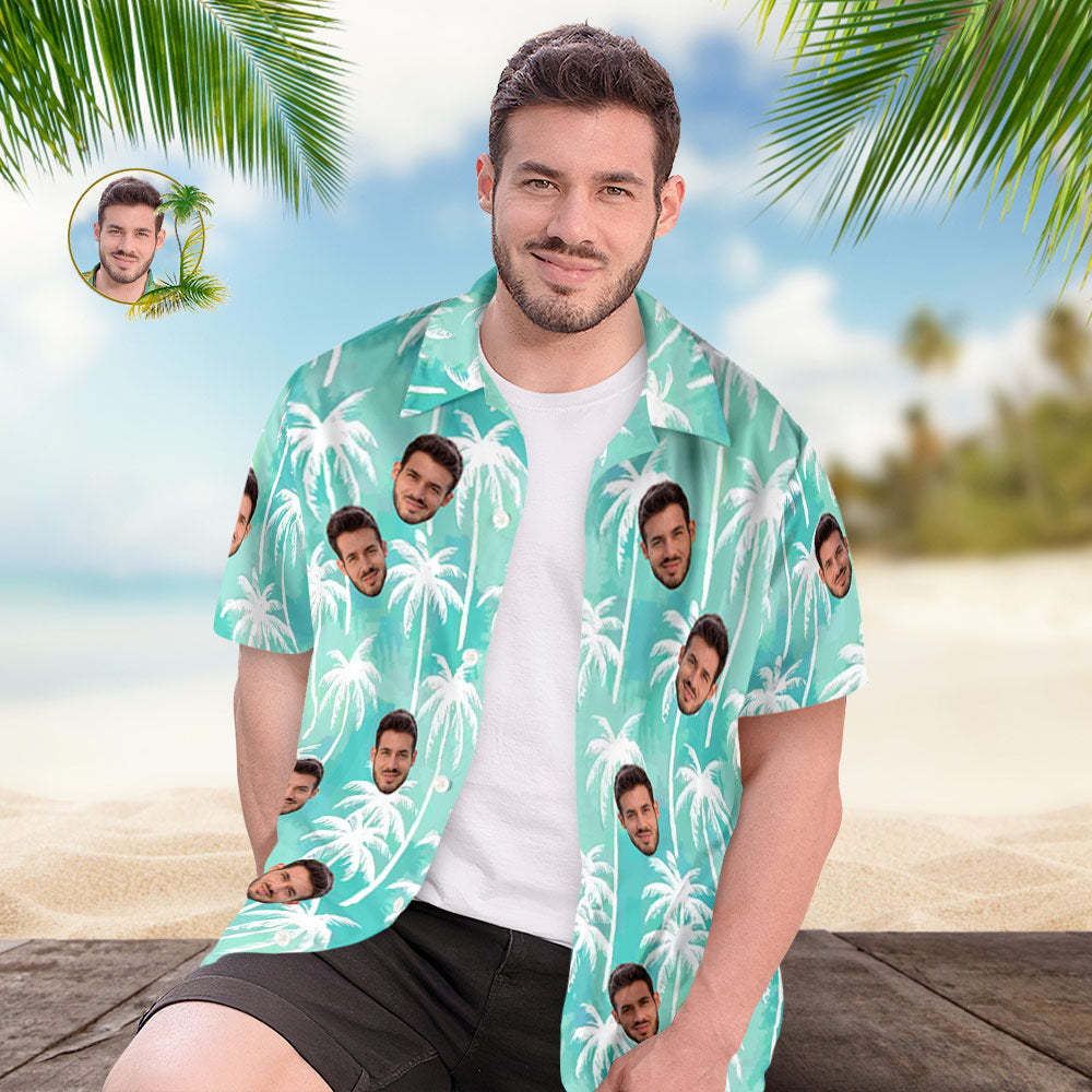 Camisa Hawaiana De Cara Personalizada, Camisa Hawaiana De Palmeras Del Paraíso, Camisa De Traje De Pareja - CalzoncillosfotoES