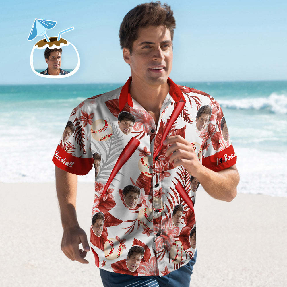 Camisas hawaianas de béisbol personalizadas para hombres, camisa de playa Aloha estilo flor roja para hombres, regalo de verano