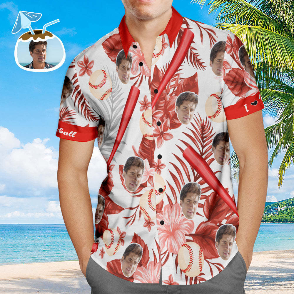 Camisas hawaianas de béisbol personalizadas para hombres, camisa de playa Aloha estilo flor roja para hombres, regalo de verano