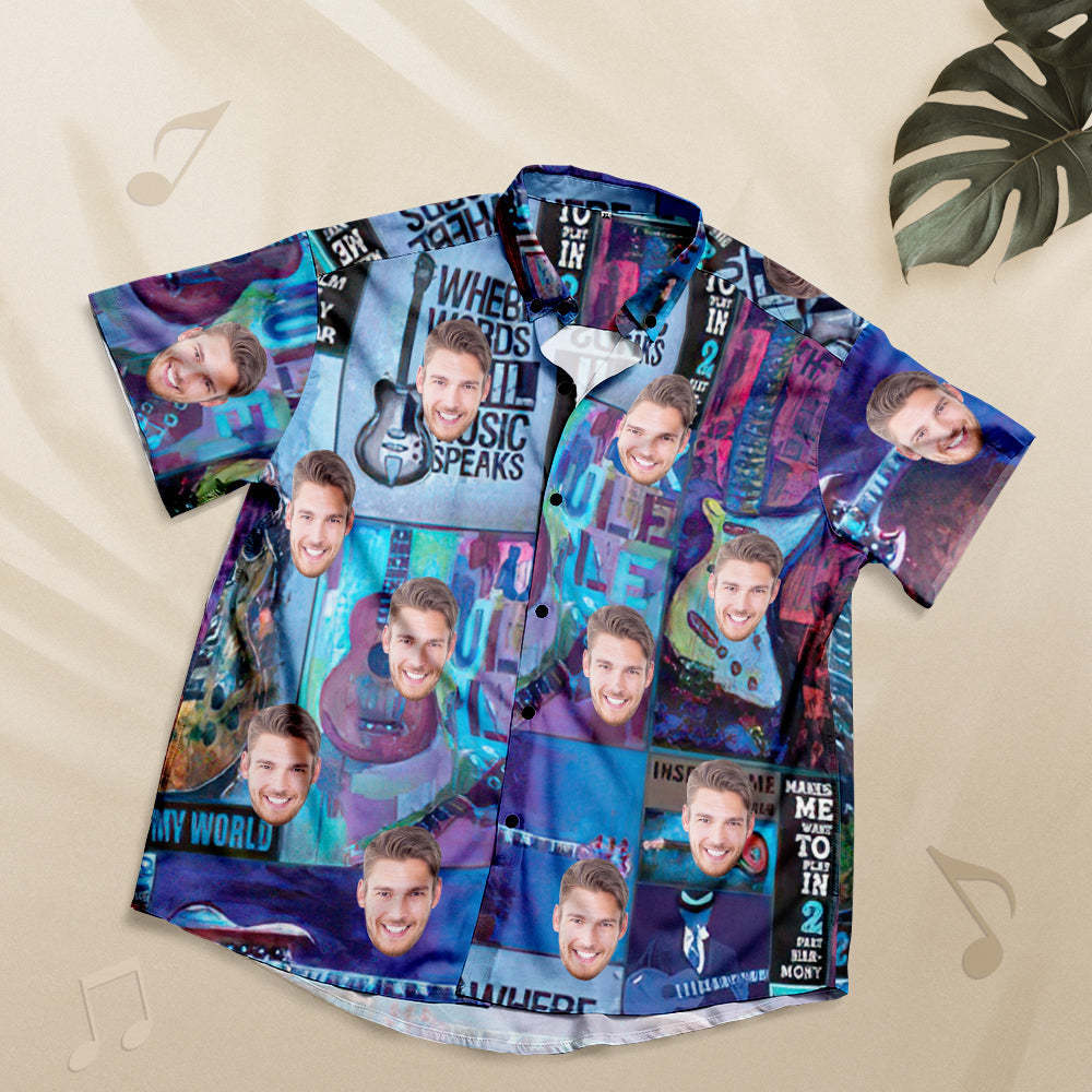 Camisa hawaiana facial personalizada estilo musical regalo de camisa - guitarra genial