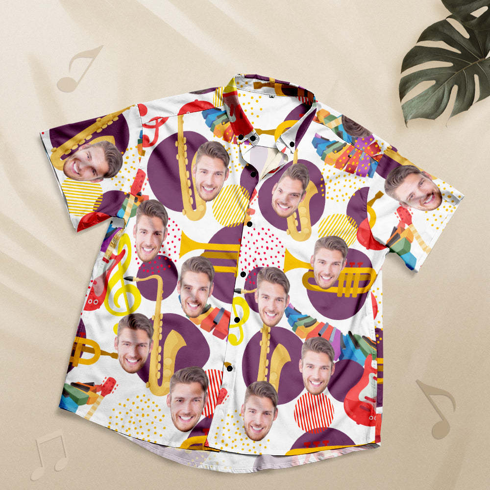 Personalizar la camisa hawaiana frontal personalizada estilo musical regalo de la camisa - Saxofón