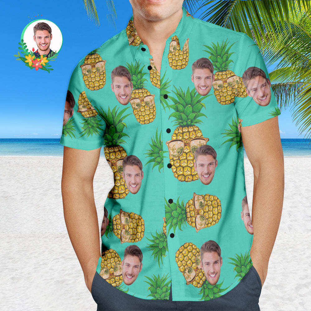 Camisas hawaianas de cara personalizada, camisa de piña con foto personalizada de manga corta para hombres