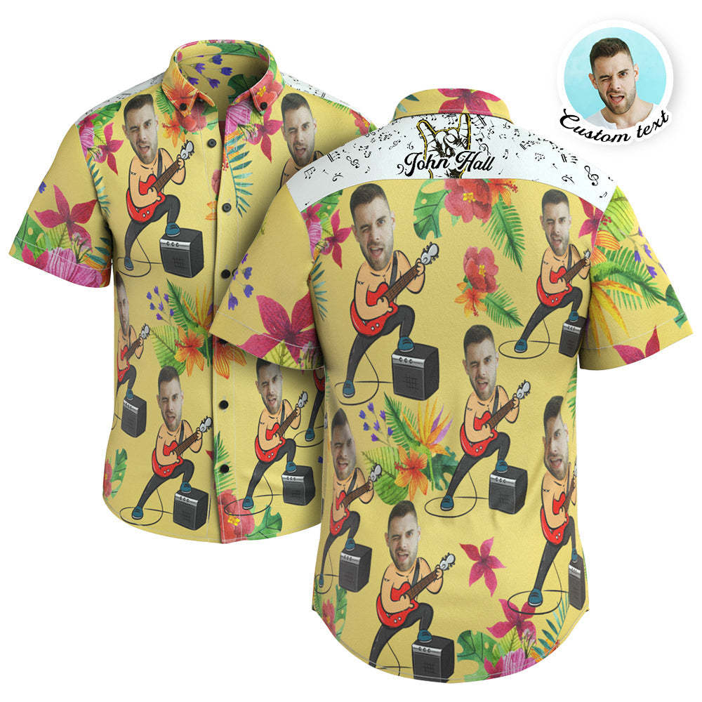 Camisa Hawaiana De Cara Y Texto Personalizada Camisa De Manga Corta Flores Playa Verano Guitarrista Camisas Para Hombres