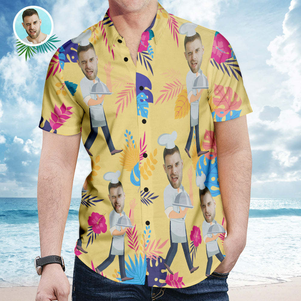 Camisa Hawaiana Personalizada Con Cara Y Texto, Camisa De Manga Corta, Flores, Playa, Verano, Camisas De Chef Para Hombres