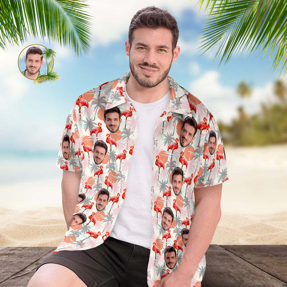 Camisa Hawaiana Con Cara Personalizada Para Él, Camisa Con Foto Personalizada Para Hombre, Regalo Floral De Flamenco Para El Día De San Valentín - CalzoncillosfotoES