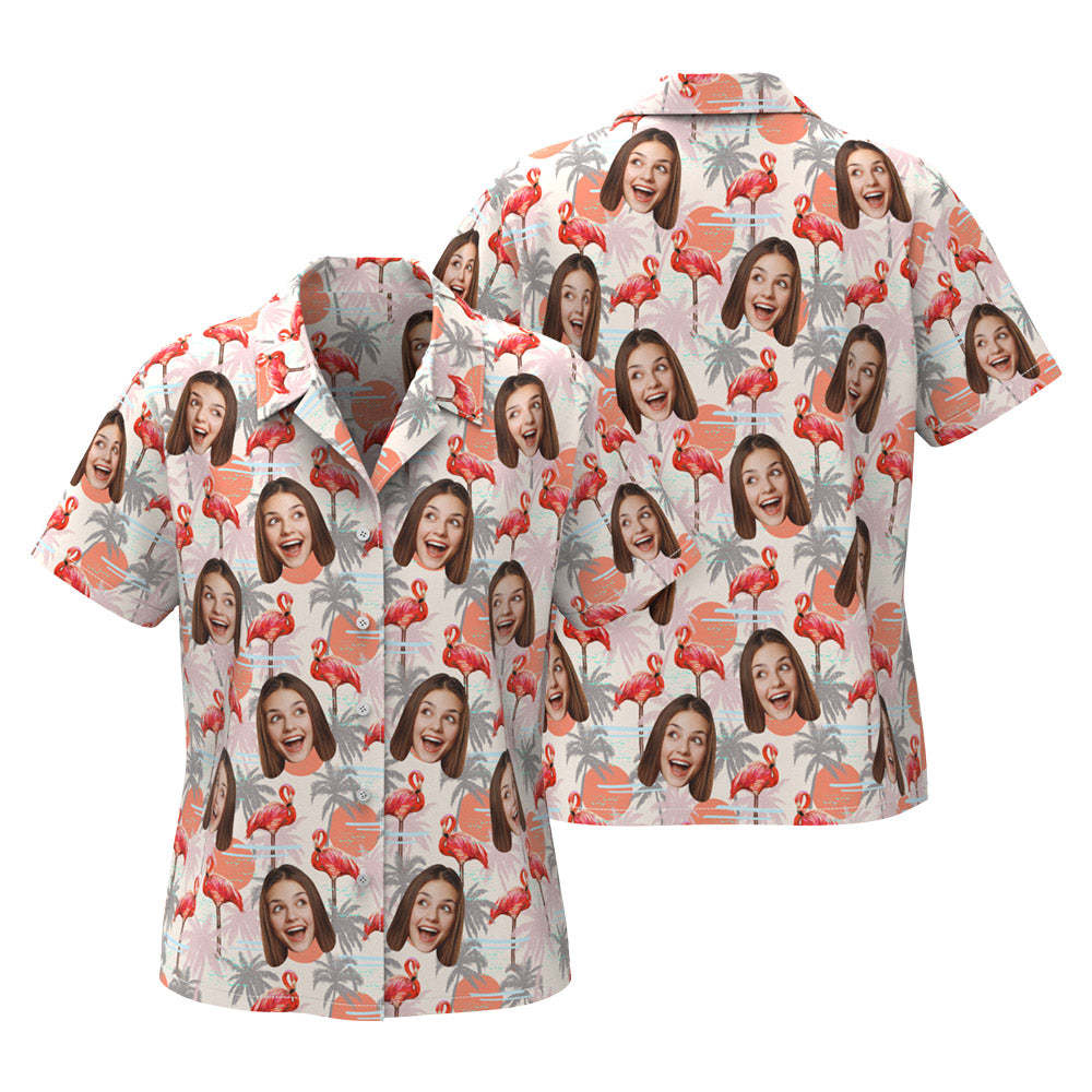 Pareja De Caras Personalizadas Camisas Hawaianas A Juego Flamingo Floral Regalo Del Día De San Valentín - CalzoncillosfotoES