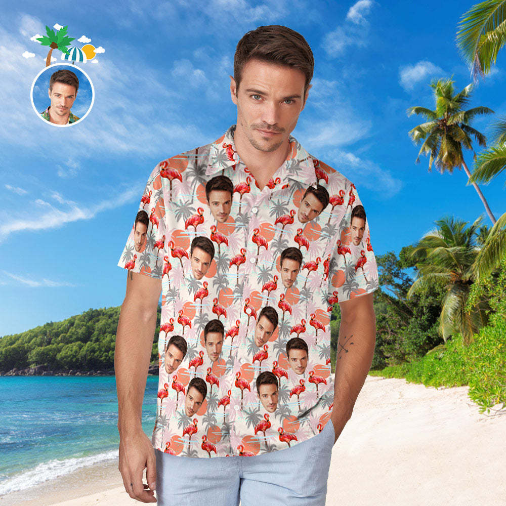 Camisa Hawaiana Con Cara Personalizada Para Él, Camisa Con Foto Personalizada Para Hombre, Regalo Floral De Flamenco Para El Día De San Valentín - CalzoncillosfotoES
