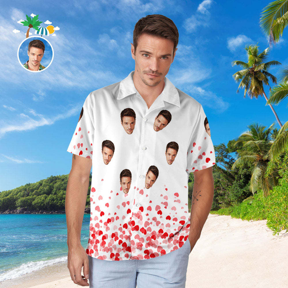 Camisa Hawaiana Con Cara Personalizada Para Él, Camisa Con Foto Personalizada Para Hombre, Regalo De San Valentín Con Corazón De Amor - CalzoncillosfotoES