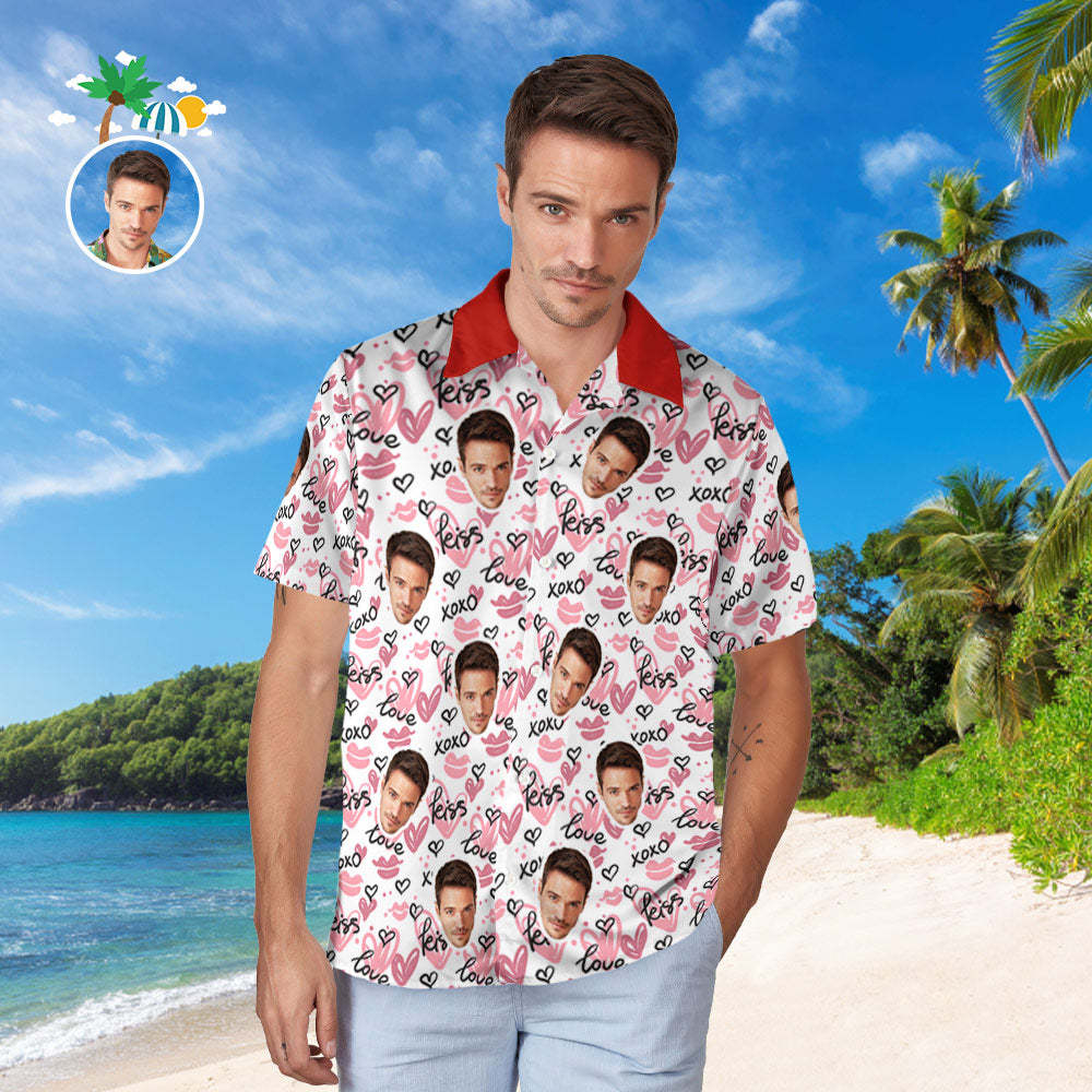 Camisa Hawaiana De Cara Personalizada Para Él Camisa De Foto De Hombre Personalizada Love Kiss Xoxo Regalo De San Valentín - CalzoncillosfotoES