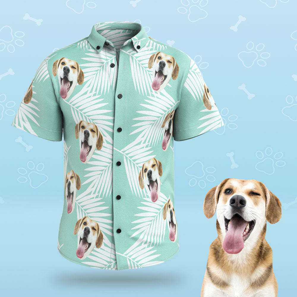 Camisas Hawaianas De Cara Personalizada Para Hombres Cara De Perro Linda Personalizada Para Amante De Mascotas - Azul