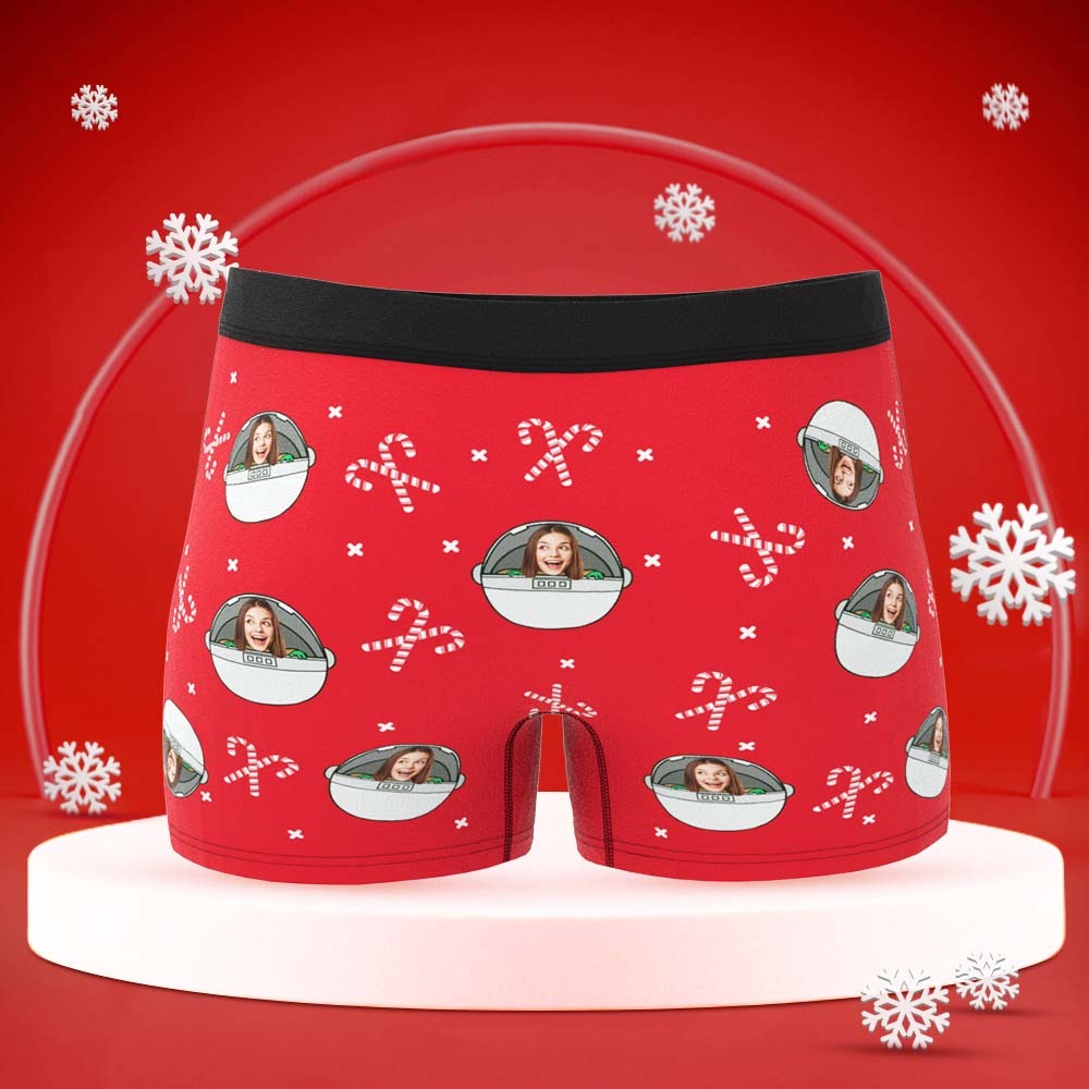 Pantalones Cortos Personalizados De Cara Boxers Para Hombres Con Fotos Regalo De Navidad Rojo