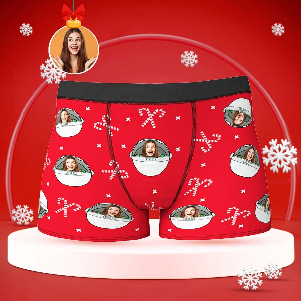 Pantalones Cortos Personalizados De Cara Boxers Para Hombres Con Fotos Regalo De Navidad Rojo