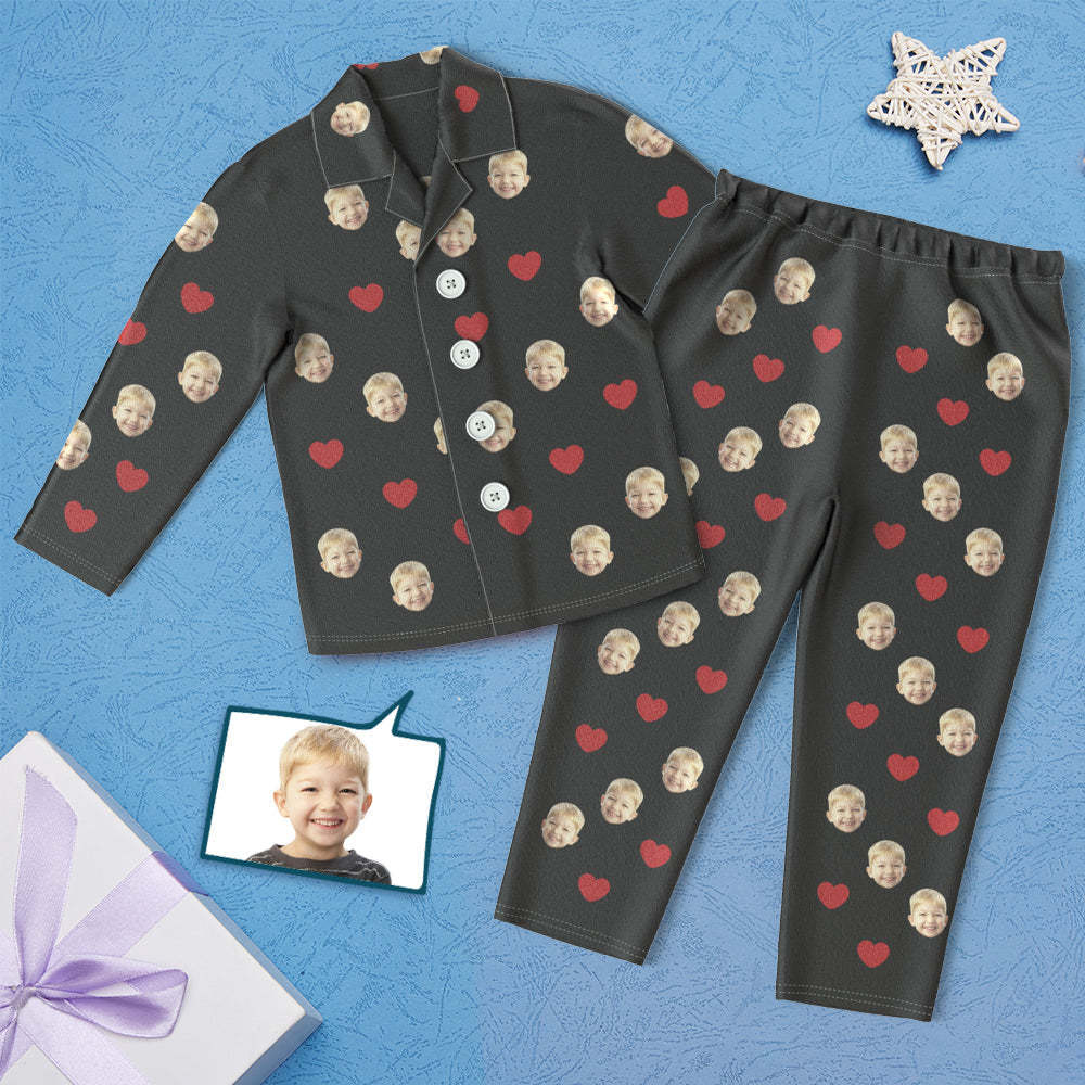 Pijamas para niños con cara personalizada Ropa de dormir para niños personalizada - Love Heart